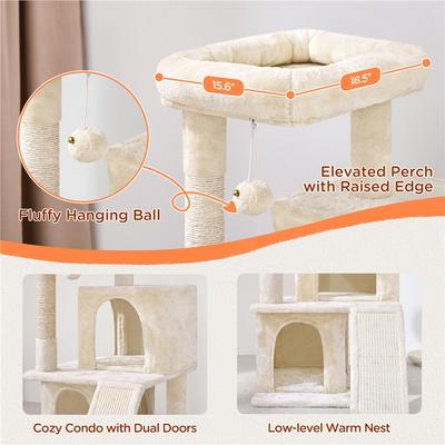 Show full view: Yaheetech 3 Tiers 36-in Plush Cat Tower with Double Cat Condo, Beige slide 4 of 7