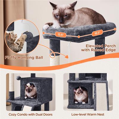 Show full view: Yaheetech 3 Tiers 36-in Plush Cat Tower with Double Cat Condo, Dark Gray slide 4 of 7