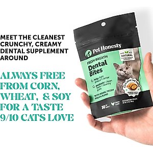 Pet Honesty Fresh Breath Chicken Flavor Dental Bites Supplement for Cats, 3.7-oz pouch