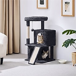 Yaheetech 3 Tiers 36-in Plush Cat Tower with Double Cat Condo, Black