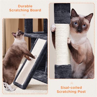 Show full view: Yaheetech 3 Tiers 36-in Plush Cat Tower with Double Cat Condo, Black slide 5 of 7