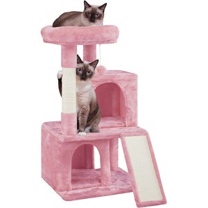 Yaheetech 3 Tiers 36-in Plush Cat Tower with Double Cat Condo, Pink, Large