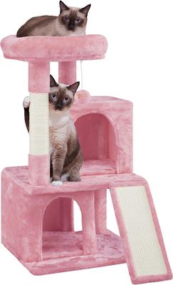 Show full view: Yaheetech 3 Tiers 36-in Plush Cat Tower with Double Cat Condo, Pink, Large slide 2 of 7