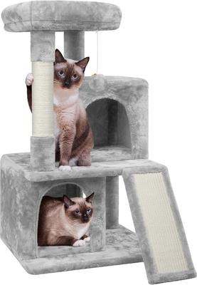 Show full view: Yaheetech 3 Tiers 36-in Plush Cat Tower with Double Cat Condo, Light Gray slide 2 of 7