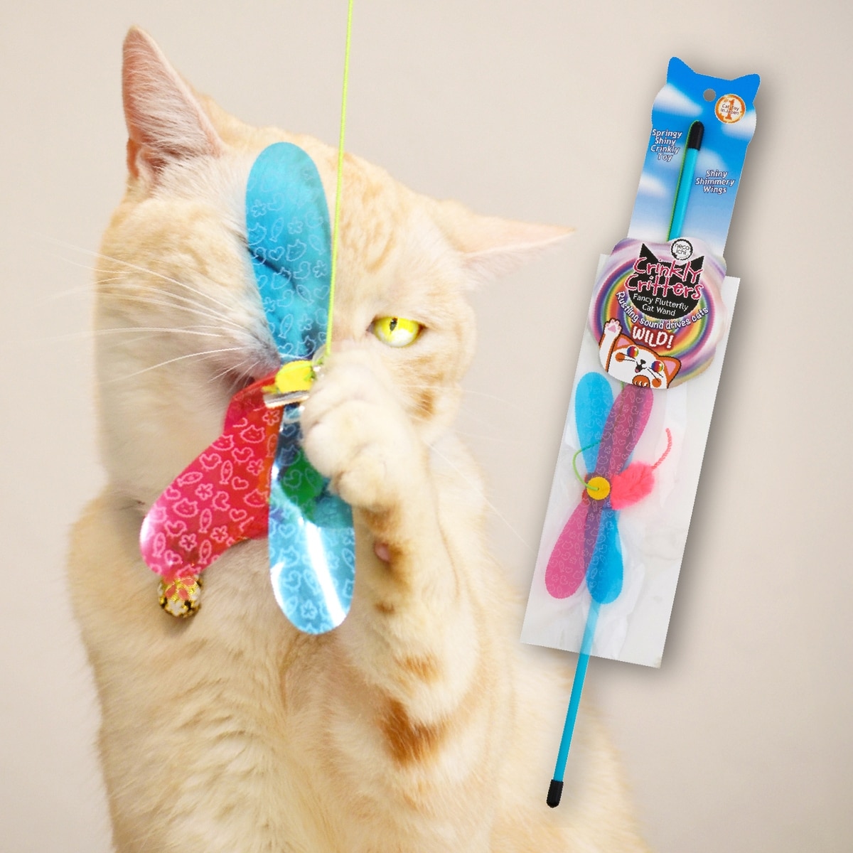 NECOICHI Crinkly Critters Fancy Flutterfly Cat Wand Toy - Chewy.com