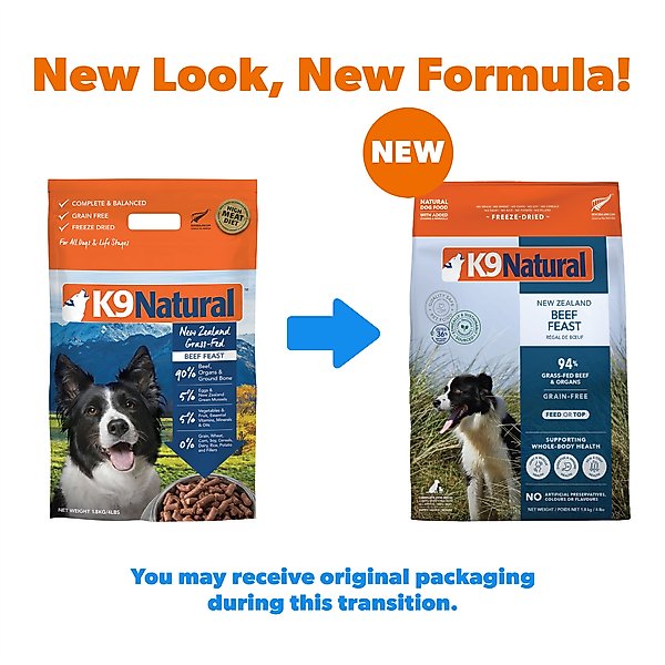 Show full view: K9 Natural New Zealand Beef Feast Grain-Free Freeze-Dried Dog Food, 4-lb bag slide 3 of 12