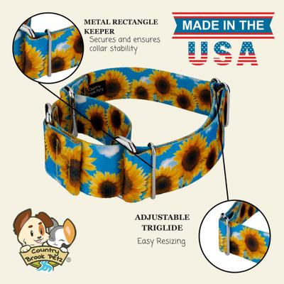 Show full view: Country Brook Petz HossFit Jr Sunflowers Wide Martingale Dog Collar, Yellow, Medium: 15 to 21-in neck, 1.5-in wide slide 2 of 9