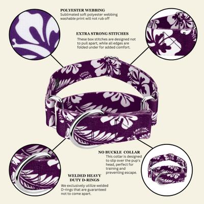 Show full view: Country Brook Petz HossFit Jr Hawaiian Wide Martingale Dog Collar, Purple, Medium slide 6 of 9