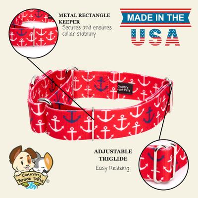 Show full view: Country Brook Petz HossFit Jr Anchors Away Wide Martingale Dog Collar, Red, X-Large: 23 to 31-in neck, 1.5-in wide slide 7 of 8
