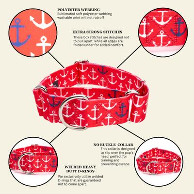 Show full view: Country Brook Petz HossFit Jr Anchors Away Wide Martingale Dog Collar, Red, X-Large: 23 to 31-in neck, 1.5-in wide slide 6 of 8