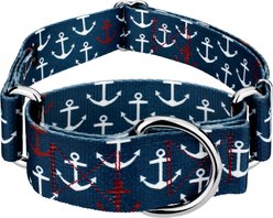 Country Brook Petz HossFit Jr Anchors Away Wide Martingale Dog Collar, Blue, Medium: 15 to 21-in neck, 1.5-in wide