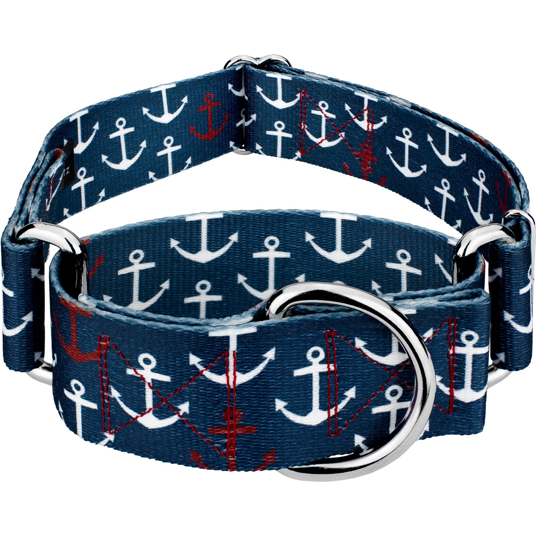Country Brook Petz HossFit Jr Anchors Away Wide Martingale Dog Collar, Blue, Medium: 15 to 21-in neck, 1.5-in wide