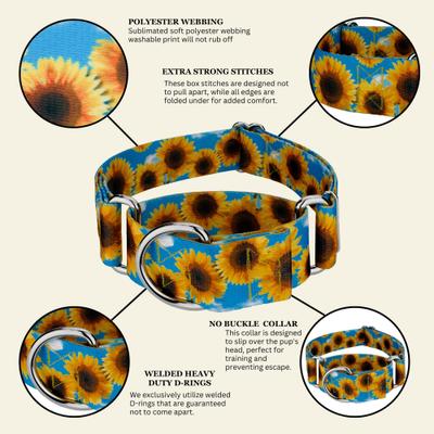 Show full view: Country Brook Petz HossFit Jr Sunflowers Wide Martingale Dog Collar, Yellow, Medium: 15 to 21-in neck, 1.5-in wide slide 9 of 9