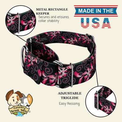 Show full view: Country Brook Petz HossFit Jr Pink Honeysuckle Breeze Wide Martingale Dog Collar, Black, X-Large: 23 to 31-in neck, 1.5-in wide slide 9 of 9