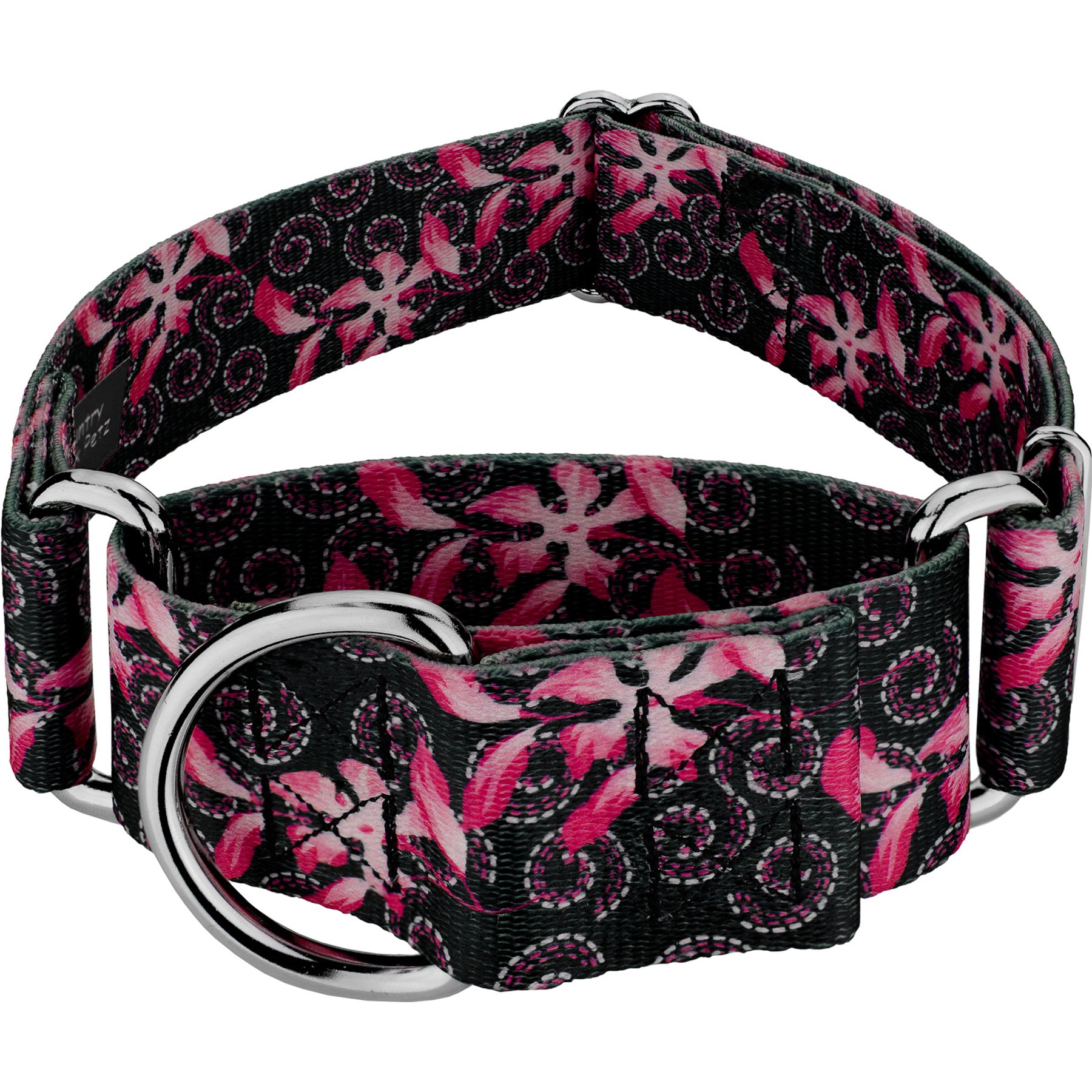 Country Brook Petz HossFit Jr Pink Honeysuckle Breeze Wide Martingale Dog Collar, Black, Large: 18 to 26-in neck, 1.5-in wide