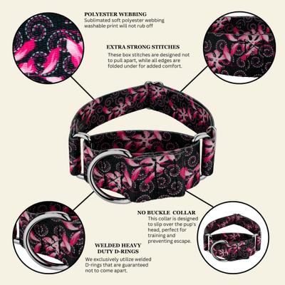 Show full view: Country Brook Petz HossFit Jr Pink Honeysuckle Breeze Wide Martingale Dog Collar, Black, X-Large: 23 to 31-in neck, 1.5-in wide slide 8 of 9