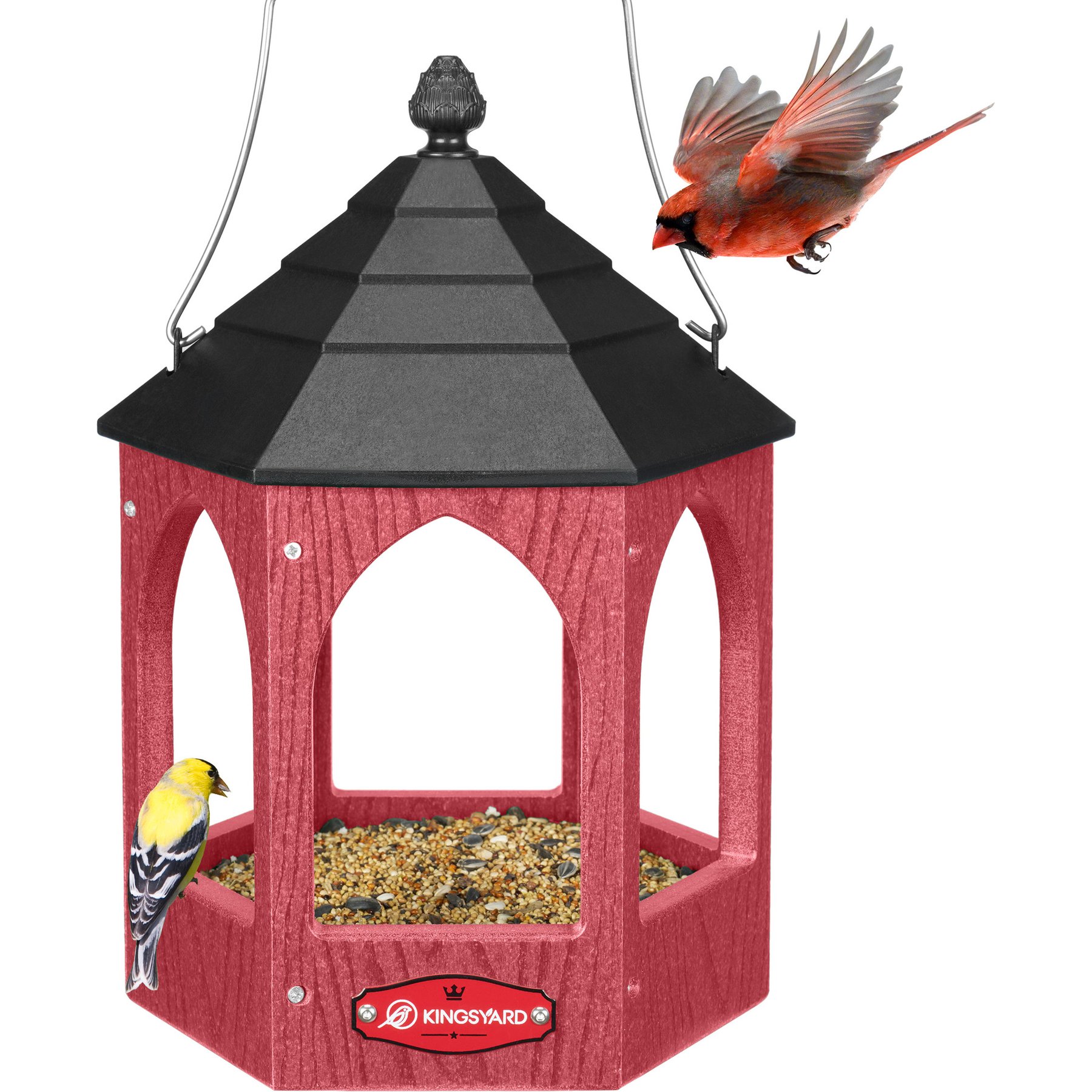 Kingsyard Recycled Plastic Bird Hopper Feeder, Red
