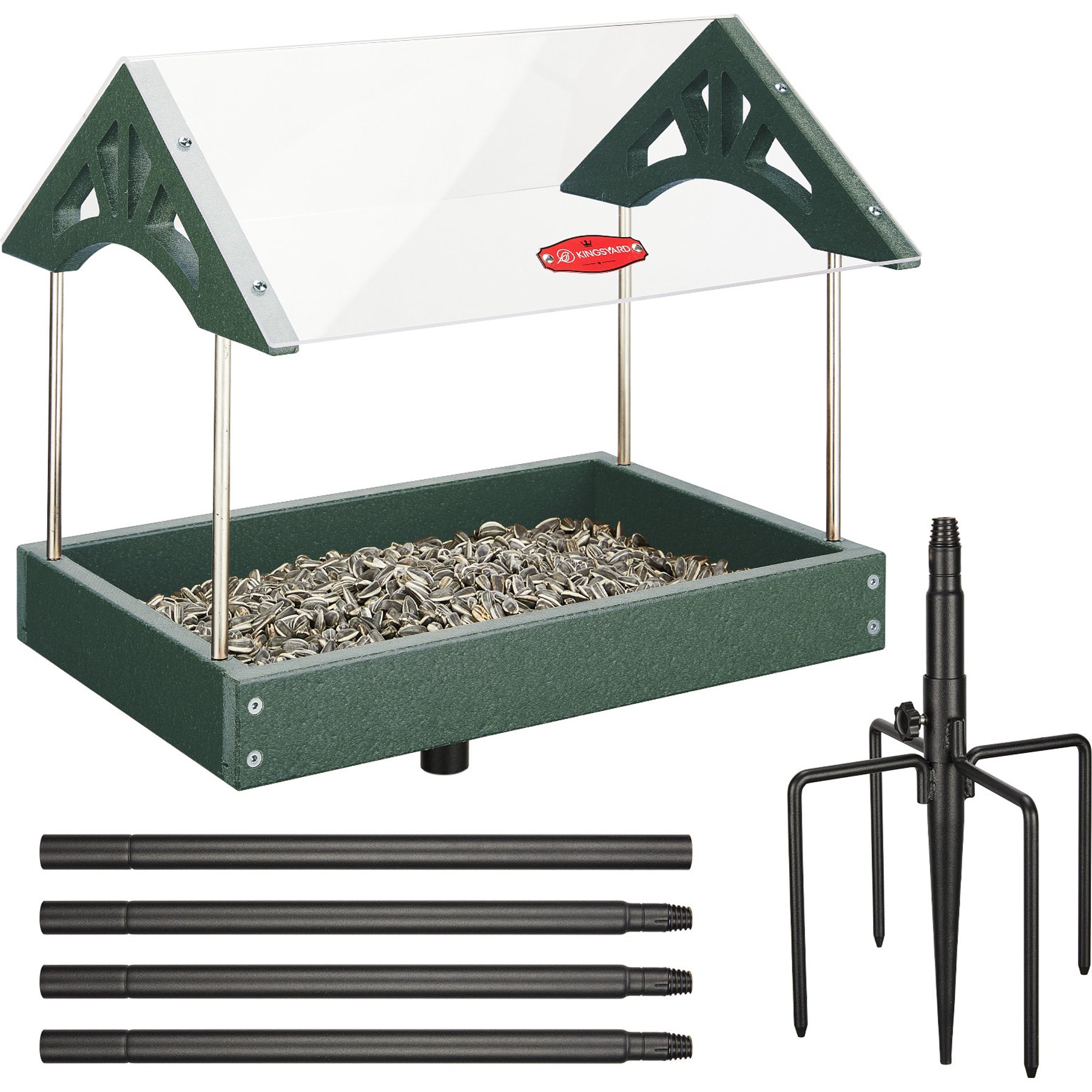 Kingsyard Adjustable Platform Outdoor Wild Bird Feeder, Green