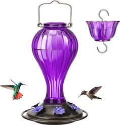 Kingsyard Glass Hummingbird Soda Bottle Feeder, Purple