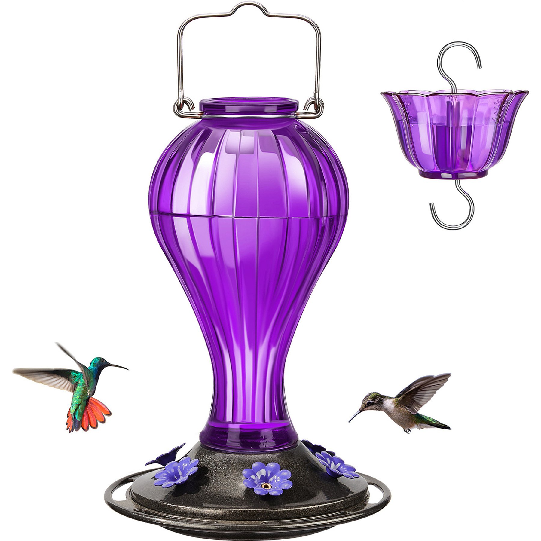 Kingsyard Glass Hummingbird Soda Bottle Feeder, Purple