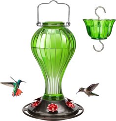 Kingsyard Glass Hummingbird Soda Bottle Feeder, Green & Red