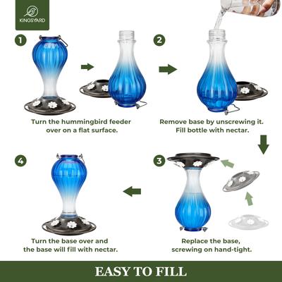 Show full view: Kingsyard Glass Hummingbird Soda Bottle Feeder, Blue & White slide 6 of 10