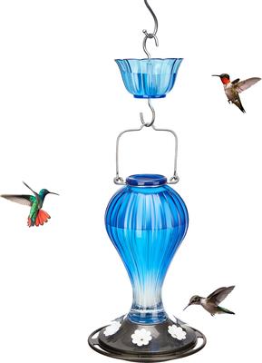 Show full view: Kingsyard Glass Hummingbird Soda Bottle Feeder, Blue & White slide 2 of 10
