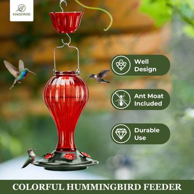 Show full view: Kingsyard Glass Hummingbird Soda Bottle Feeder, Red, 24-oz, 2 count slide 7 of 8