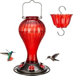 Kingsyard Glass Hummingbird Soda Bottle Feeder, Red