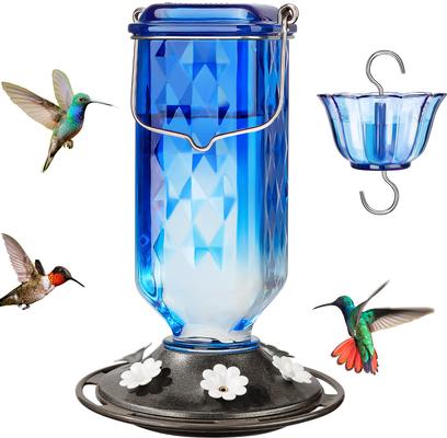 Show full view: Kingsyard Glass Hummingbird Soda Bottle Feeder, Blue & White, 2 count slide 7 of 8