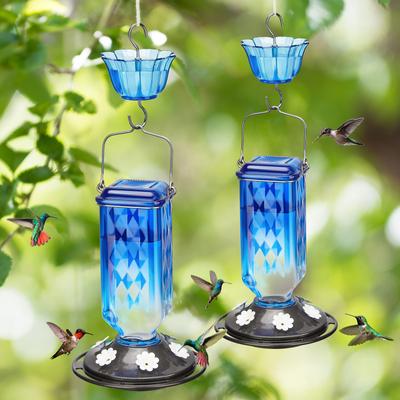 Show full view: Kingsyard Glass Hummingbird Soda Bottle Feeder, Blue & White, 2 count slide 2 of 8