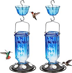 Kingsyard Glass Hummingbird Soda Bottle Feeder, Blue & White, 2 count