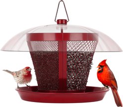Kingsyard Dual-Use Metal Mesh Wild Bird Hopper Feeder, Red