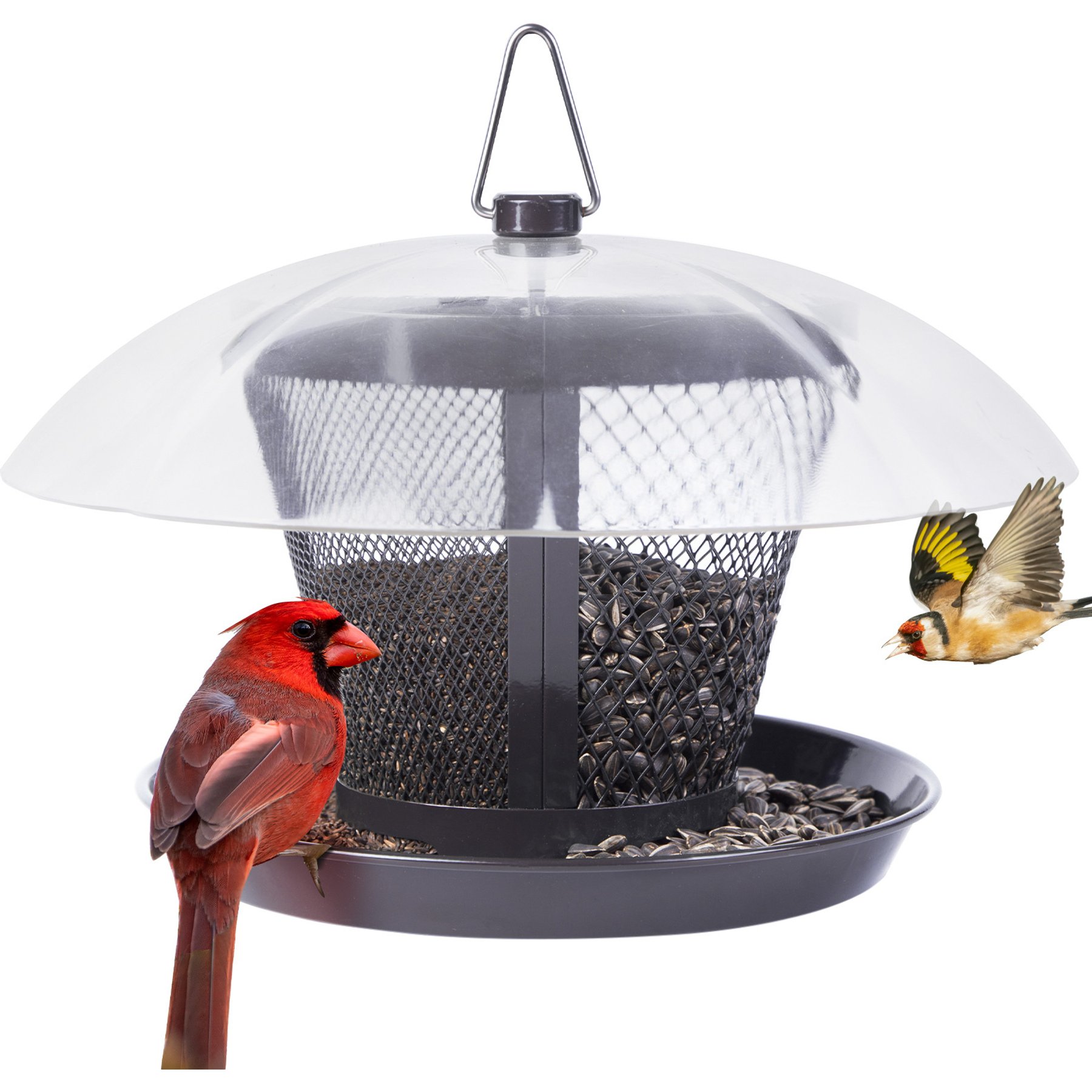 Kingsyard Dual-Use Metal Mesh Wild Bird Hopper Feeder, Iron Grey