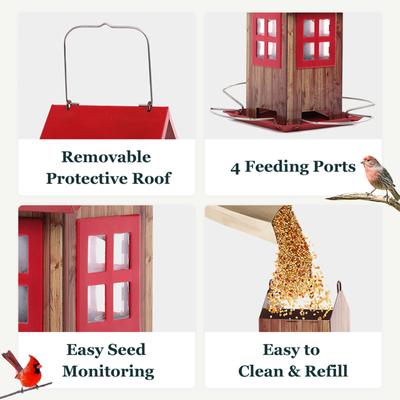 Show full view: Kingsyard Small Bird House Bird Hopper Feeder, Red slide 3 of 8