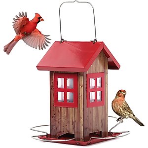 Kingsyard Small Bird House Bird Hopper Feeder, Red
