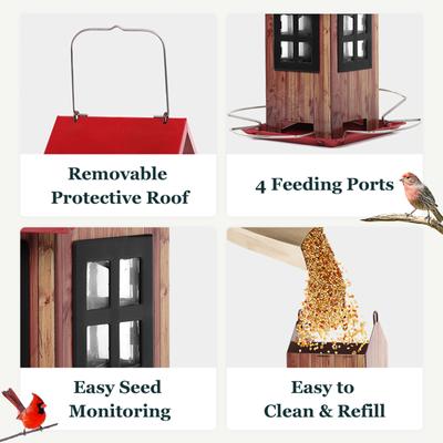 Show full view: Kingsyard Small Bird House Bird Hopper Feeder, Black & Red slide 3 of 8