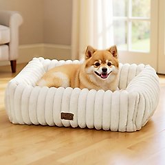 Bedsure Orthopedic Bolster Dog Bed with Removable Cover, Cream, Medium