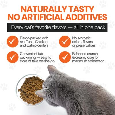 Show full view: Scoochie Pet Variety Pack Catnip Chicken & Tuna Filled Crunchy Cat Treats, 8.8-oz tub, 3 count slide 5 of 9