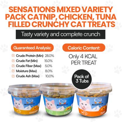 Show full view: Scoochie Pet Variety Pack Catnip Chicken & Tuna Filled Crunchy Cat Treats, 8.8-oz tub, 3 count slide 7 of 9