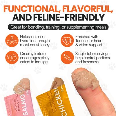 Show full view: Scoochie Pet Squeeze-Up Mixed Variety Pack Premium Creamy Salmon & Chicken Cat Lickable Treats, 0.5-oz tube, case of 64 slide 5 of 10