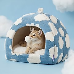 Lesure 2-in-1 Cat Cave Bed, Blue, Medium