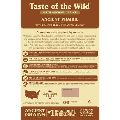 Show full view: Taste of the Wild Ancient Prairie with Ancient Grains Dry Dog Food, 5-lb bag slide 3 of 10