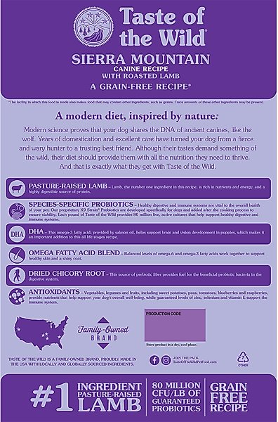 Show full view: Taste of the Wild Sierra Mountain Grain-Free Dry Dog Food, 5-lb bag slide 3 of 10