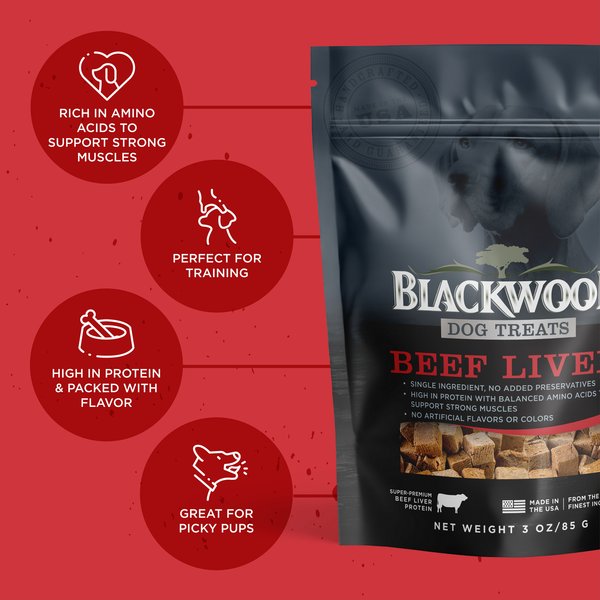 Blackwood Single Ingredient 100% Beef Liver Grain-Free Adult Freeze-Dried Dog Treats, 3-oz bag