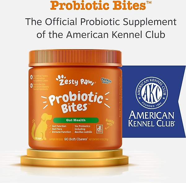 Show full view: Zesty Paws Probiotic Bites Pumpkin Flavored Soft Chews Gut Flora & Digestive Supplement for Dogs, 10 count slide 6 of 10
