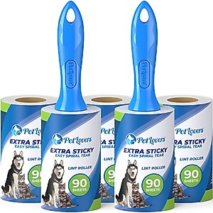 PetLovers Extra Sticky Lint Roller Pet Hair Remover, Blue, 2 Rollers, 450 Sheets