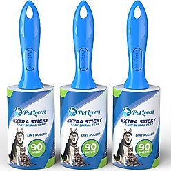 PetLovers Extra Sticky Lint Roller Pet Hair Remover, Blue, 3 Rollers, 270 Sheets