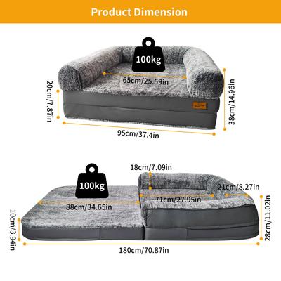 Show full view: BingoPaw Plush Orthopedic Foldable Dog Bed, Giant, Grey slide 2 of 10
