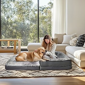 BingoPaw Plush Orthopedic Foldable Dog Bed, Giant, Grey